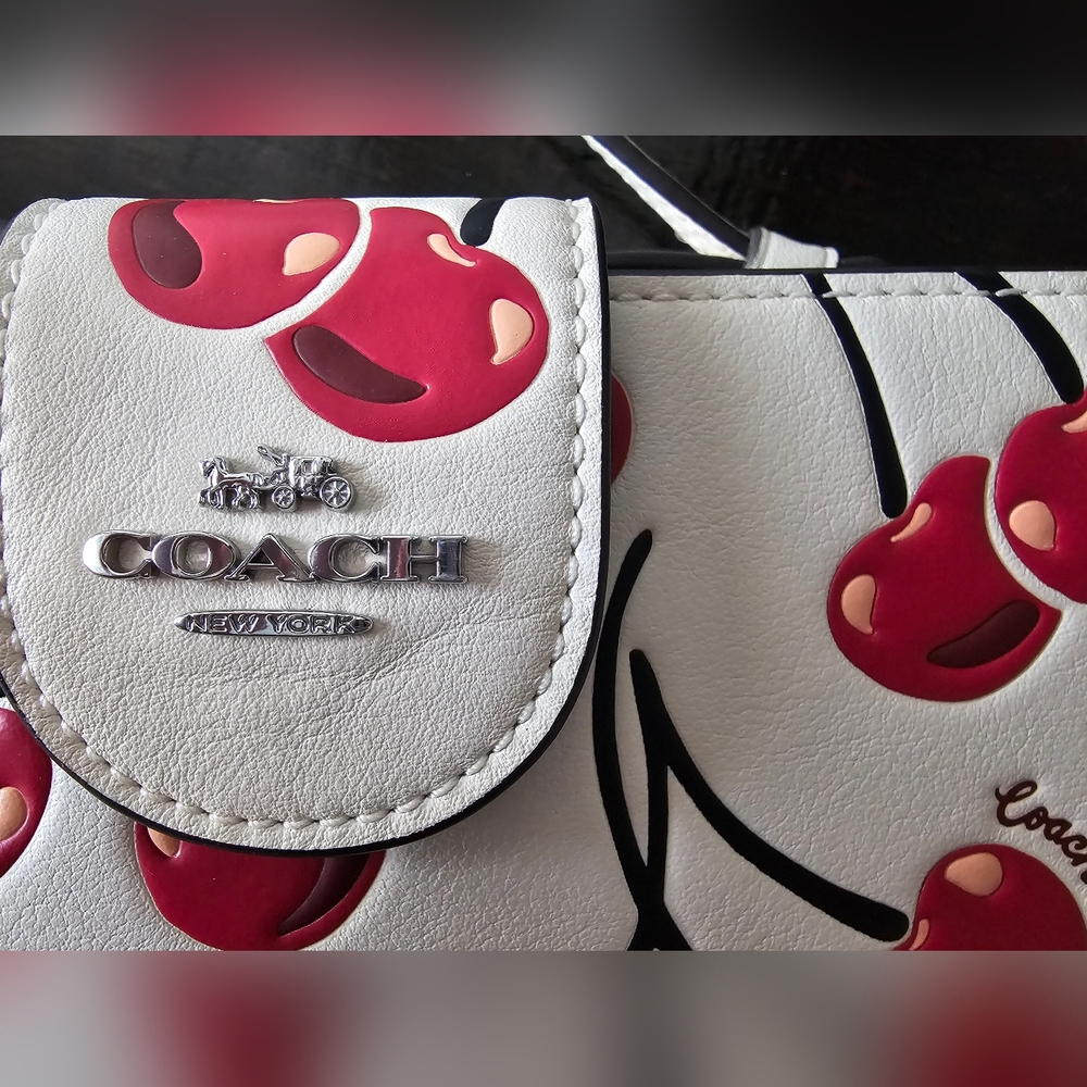 COACH White Cherry Print Phone Case Wristlet - Picture 4 of 15